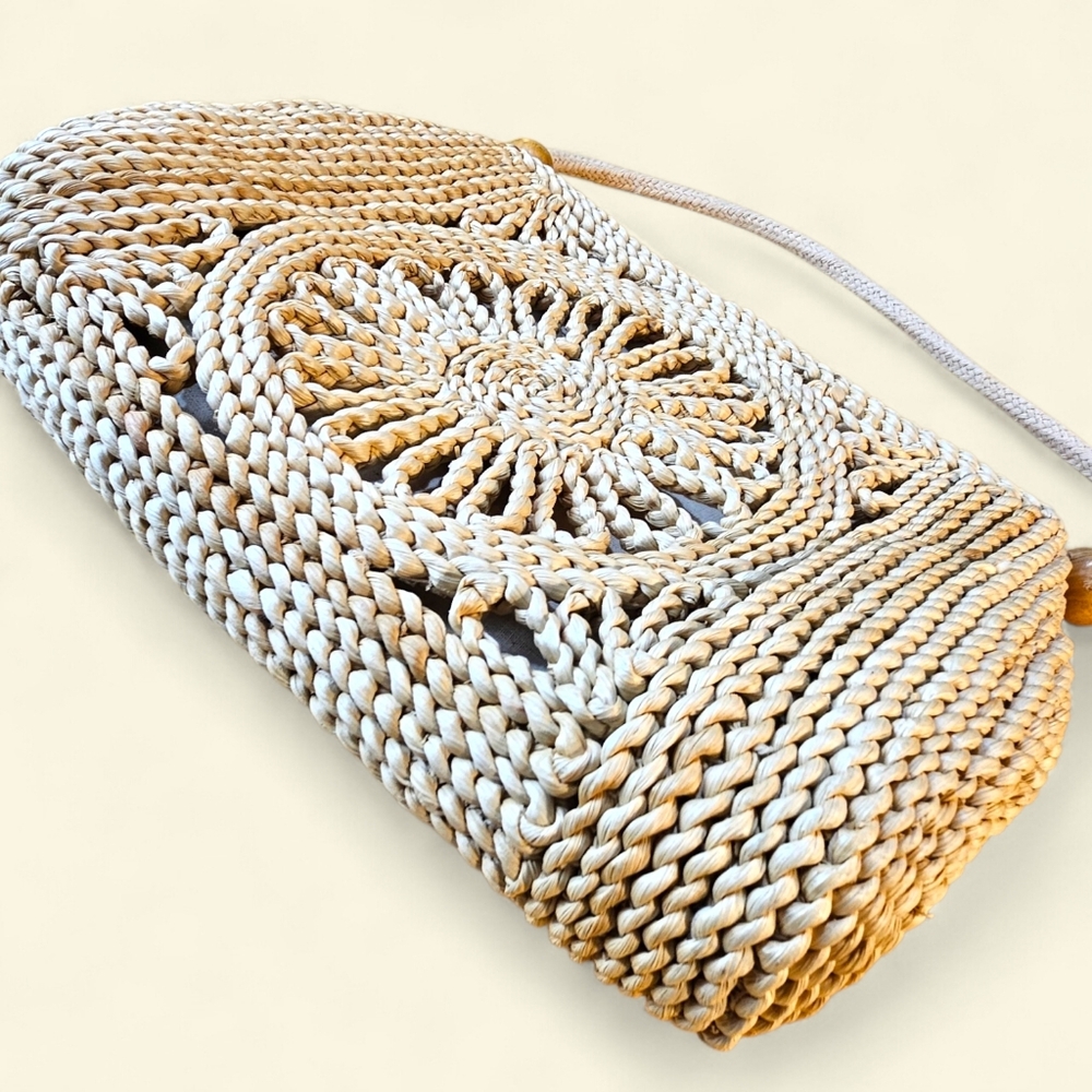 Vintage Straw Woven Embroidered Shoulder Bag – Floral 🌸👜 - Picture 2 of 7